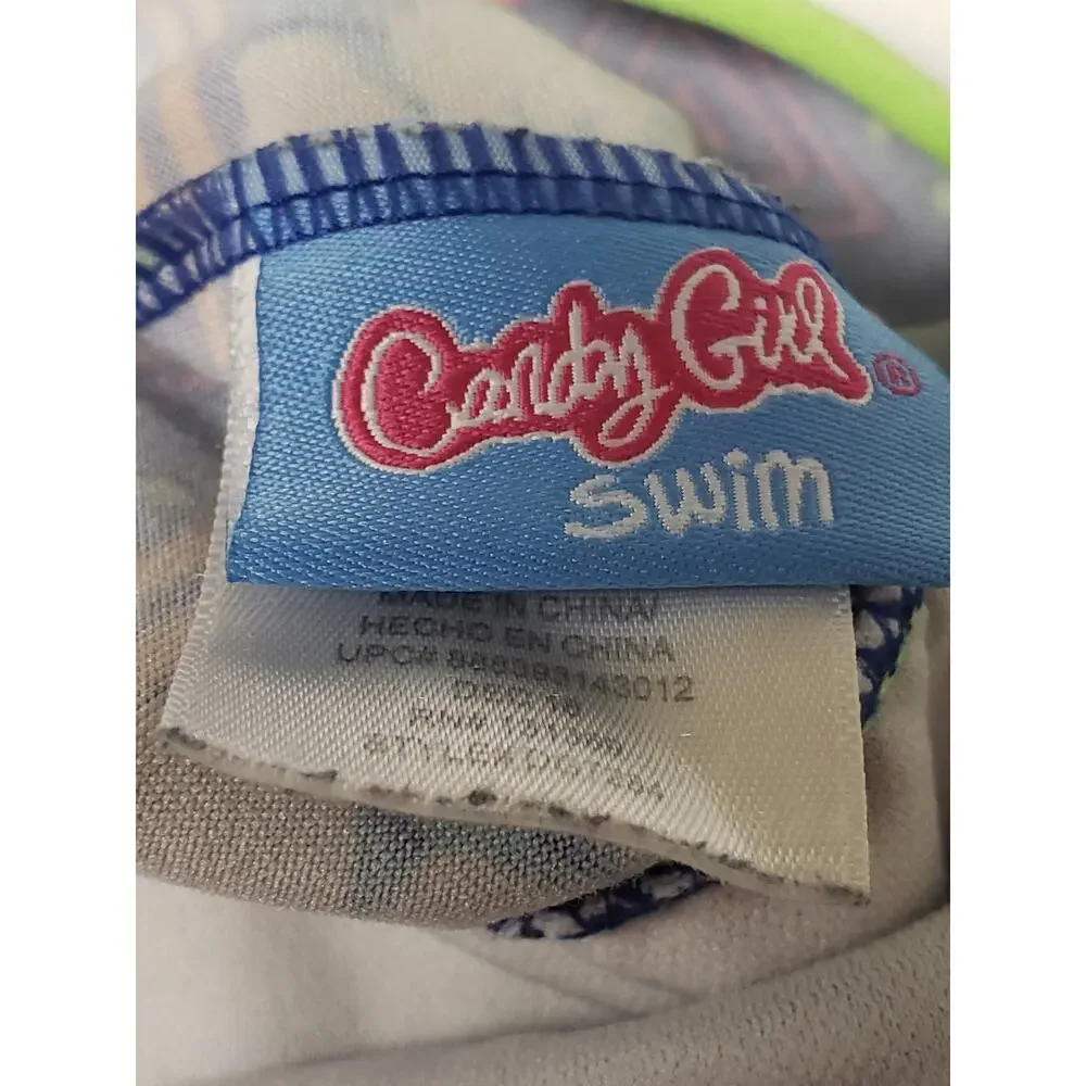 Candy Girl Swim Multi Colorful Design Around The Neck Tankini Swim Suit Top